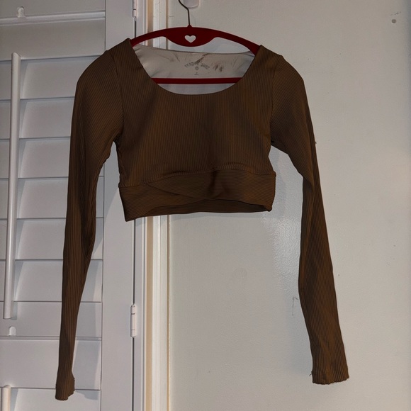 Year of Ours Brown Ribbed Long Sleeve Bodysuit - Picture 1 of 3